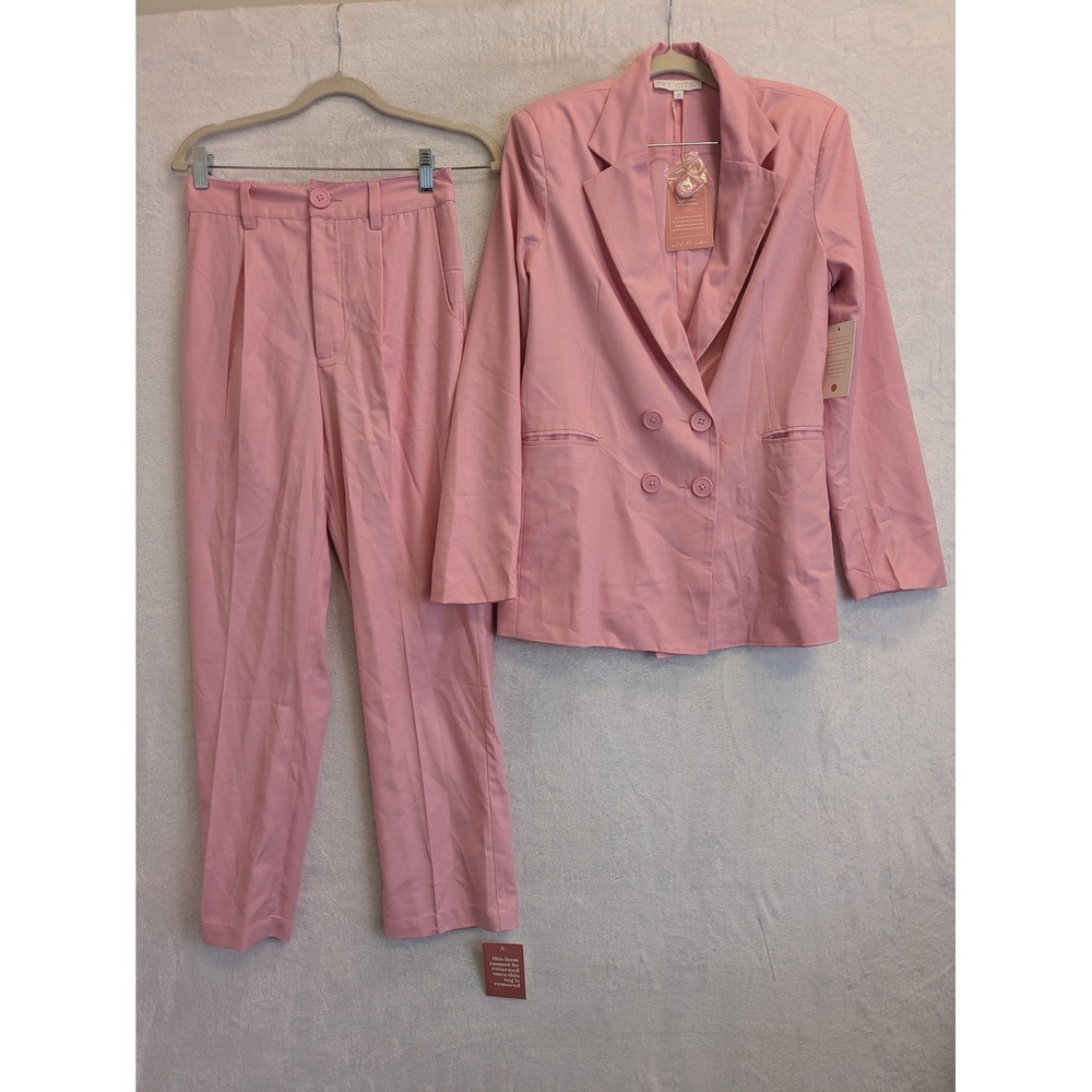 Ivy City Co Pink Blazer Pants‎ Suit Set Women's Size S Double Breasted Trousers